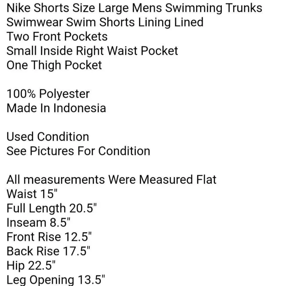 Nike Shorts Size Large Mens Swimming Trunks Swimwear Swim Shorts Lining Lined